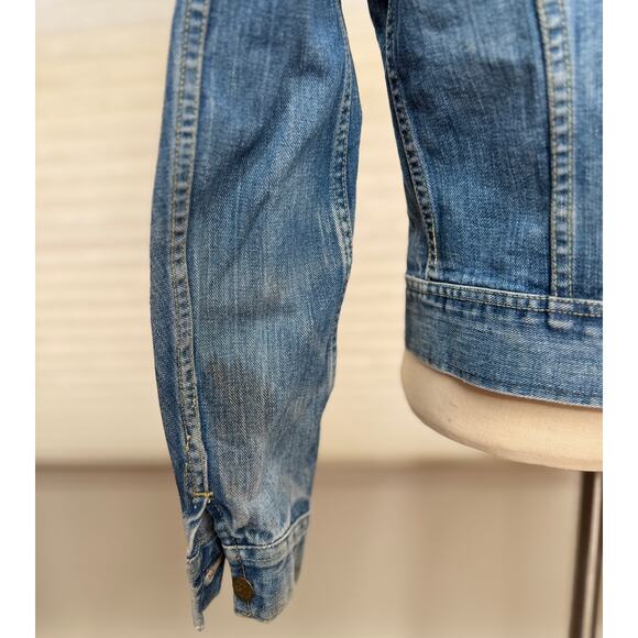 70s Vintage Lee Jeans Denim Jacket, Hippie Peace Sign Patch, XS S - Picture 8 of 16